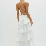 Robe Longue Volants Superposés Dos Nu Élégante