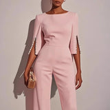 Elegant Jumpsuit Med Cape Ærmer Moderne Stil