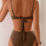 Bikini Femme Bandeau avec Taille Haute Drapée