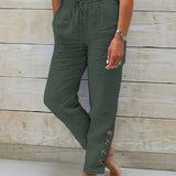 Pantalon Décontracté à Taille Élastiquée et Poches