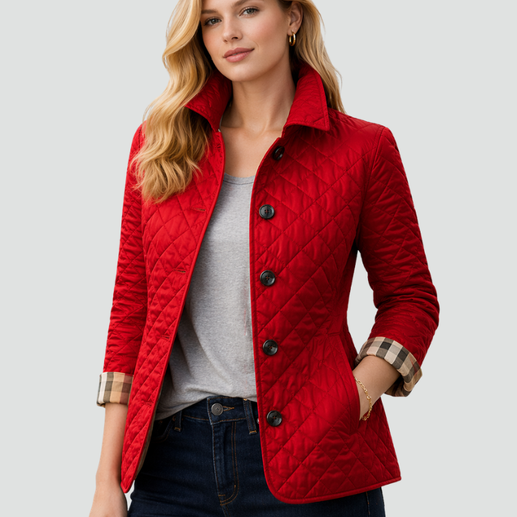 Veste matelassée femme à col pointu boutonnée