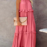 Robe Longue Femme Sans Manches à Volants