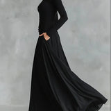 Robe Plissée Longue Noire Femme