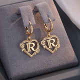 Boucles d'oreilles créoles cœur avec initiale, femme