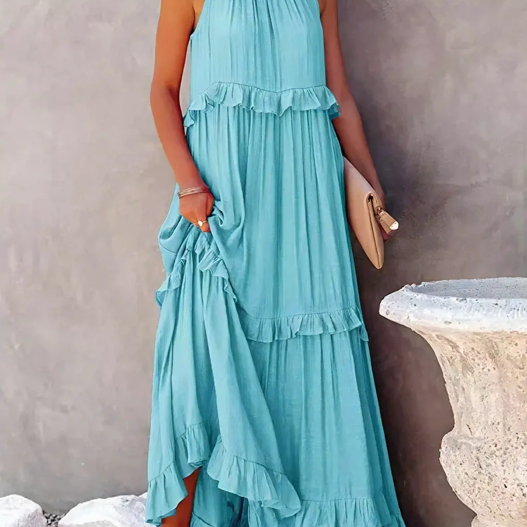 Robe Longue Femme Sans Manches à Volants