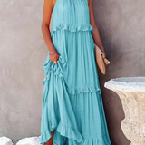 Robe Longue Femme Sans Manches à Volants