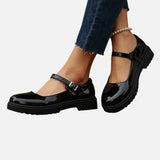 Mocassins Mary Jane femme aspect cuir vernis noir
