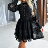 Robe Courte Femme en Dentelle à Manches Longues