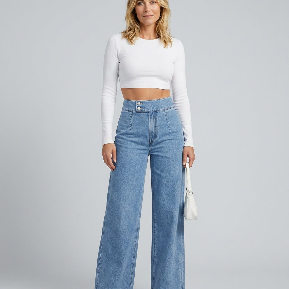 Jean femme taille haute à jambe large