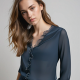 Blouse Femme Élégante Manches Transparentes – Haut Chic