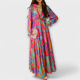 Robe Longue Fleurie à Manches Courtes