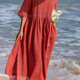 Robe Longue Fluide à Taille Froncée