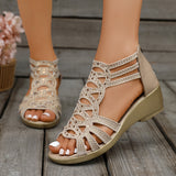 Sandales femme à talon compensé et zip latéral