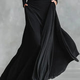 Robe Plissée Longue Noire Femme