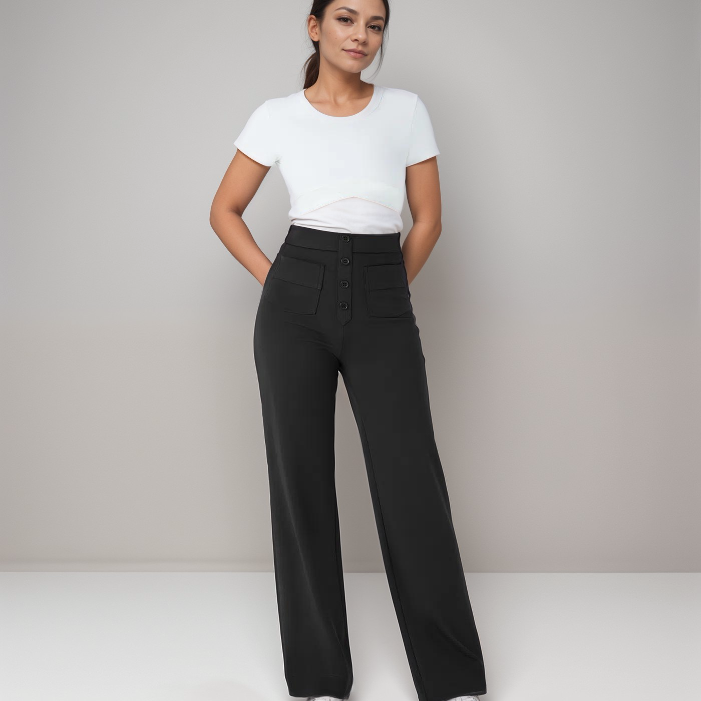 Pantalon Droit Taille Haute Confort Coupe Moderne