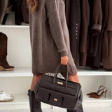 Pull Col Roulé Oversize Automne Marron Femme