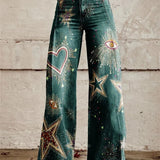 Pantalon Large à Imprimé Végétal