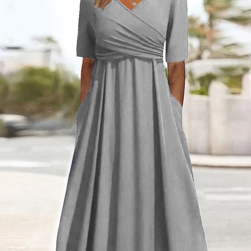 Robe Femme Midi Col V – Robe Fluide Élégante