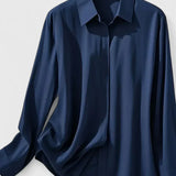 Chemise Drapée à Col Classique et Manches Longues