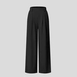 Pantalon Large à Plis et Taille Haute
