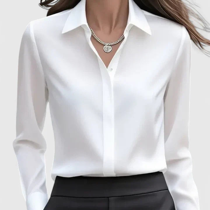 Chemise Drapée à Col Classique et Manches Longues