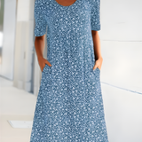Robe Midi Évasée Imprimé Fleuri Manches Courtes Confort