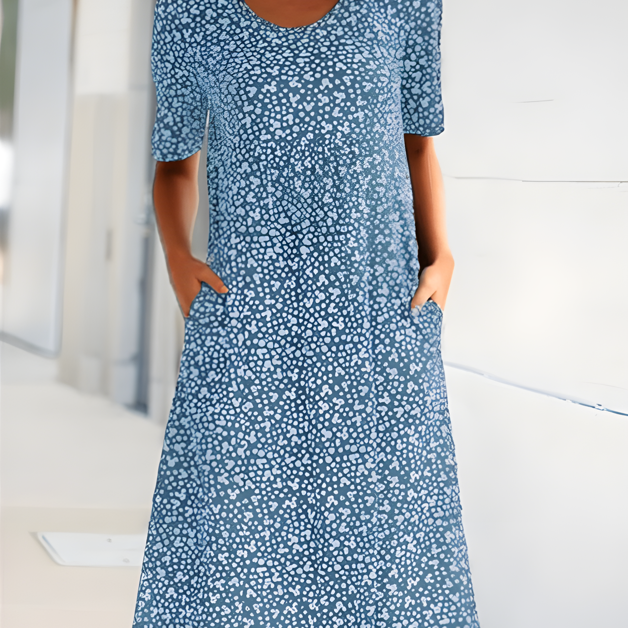Robe Midi Évasée Imprimé Fleuri Manches Courtes Confort