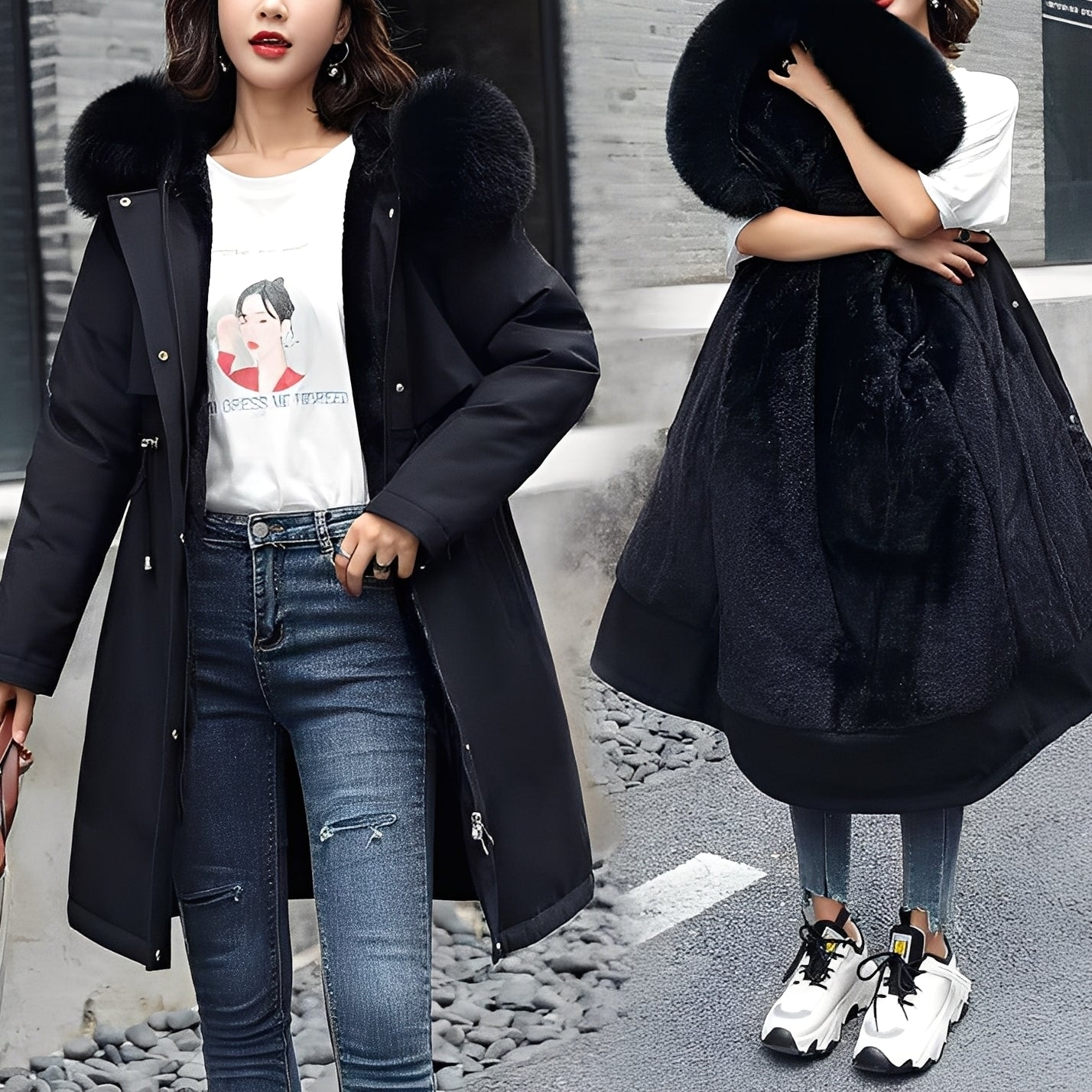 Manteau Femme Hiver Fourrure Oversize à Capuche