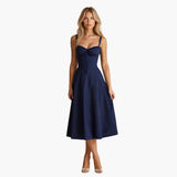 Robe Midi Femme à Bretelles Fines et Col Cœur