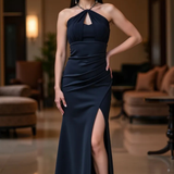 Robe Longue Dos Nu Halter à Fente Élégante