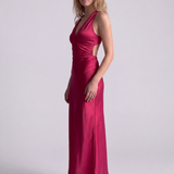 Robe Longue Satinée Dos Croisé Élégance Féminine