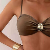 Bikini Femme Bandeau avec Taille Haute Drapée