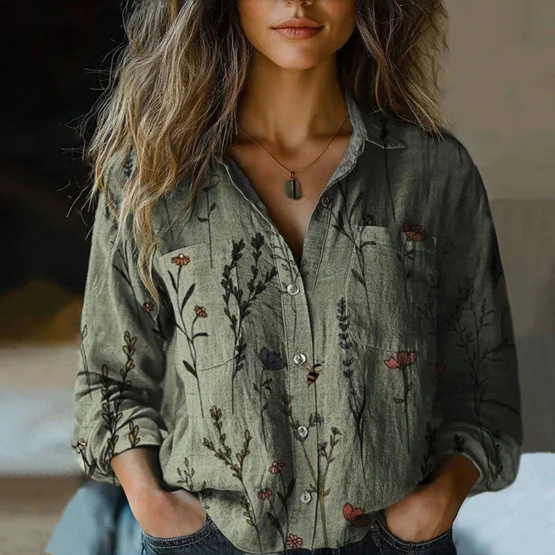 Chemisier Femme Imprimé Vintage – Blouse Élégante Boutonnée