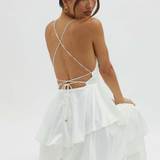 Robe Longue Volants Superposés Dos Nu Élégante