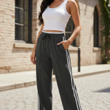 Pantalon femme large à bande latérale contrastée
