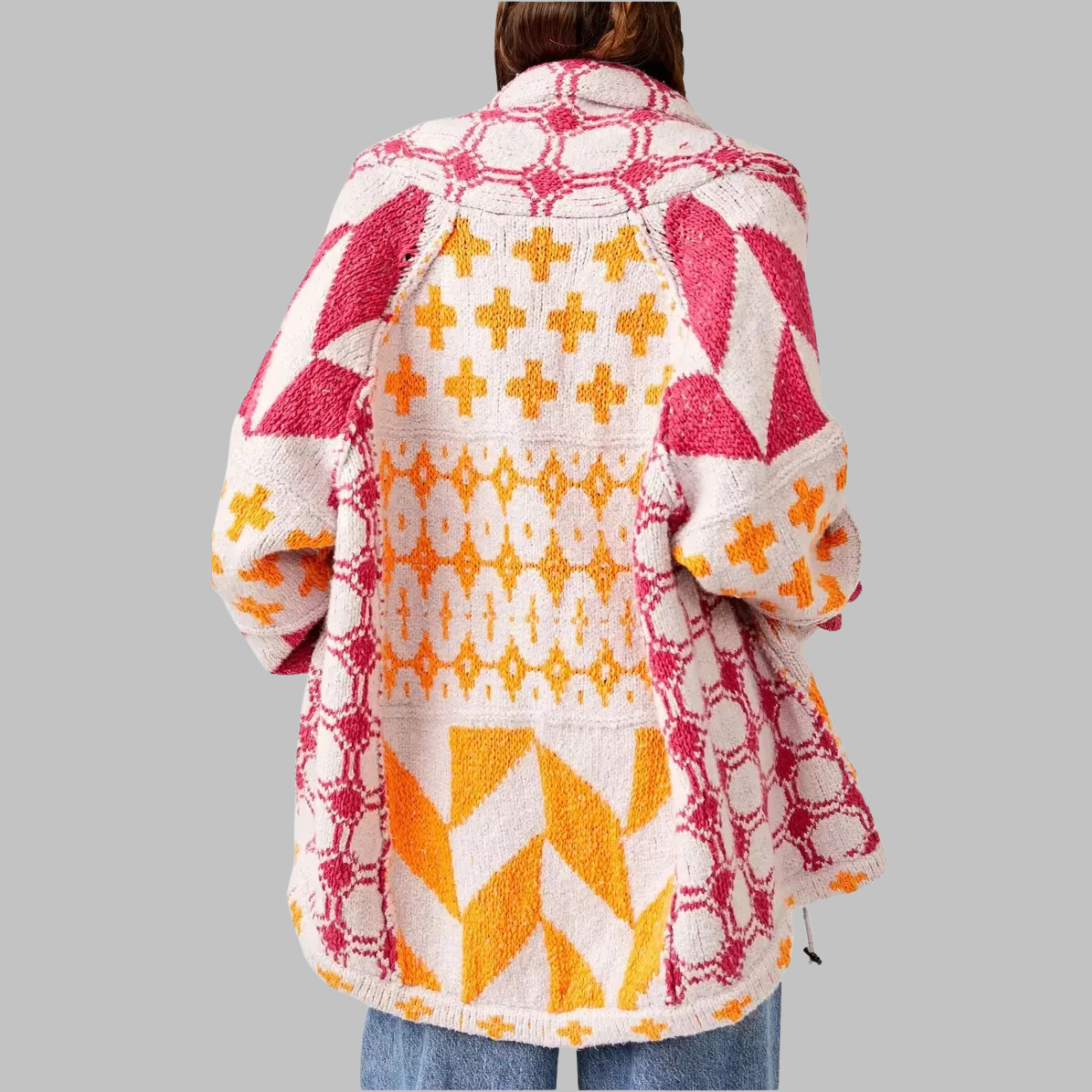 Cardigan Femme Motif Géométrique Oversize