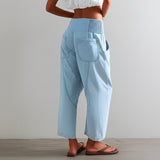 Pantalon lin coupe droite taille haute léger été