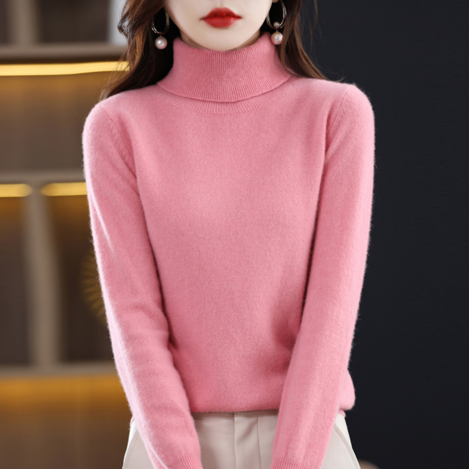 Pull Femme Col Roulé Élégant Ajusté