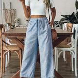 Pantalon Large Rayé à Taille Élastiquée