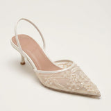 Slingbacks femme en mesh brodé à talon kitten