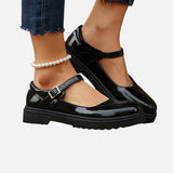 Mocassins Mary Jane femme aspect cuir vernis noir