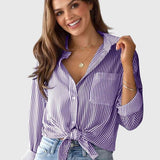 Chemise Rayée à Nouer et Manches Retroussées