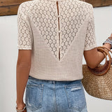 T Shirt Dentelle Col V Maille Ajourée Élégance Été