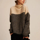Pull col roulé femme en maille motif chevron