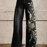 Pantalon Large à Imprimé Floral Latéral