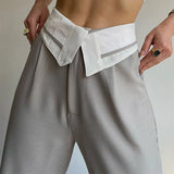 Pantalon Large Taille Haute Ceinture Croisée Élégant