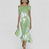 Robe Midi Fleurie Épaules Dénudées