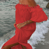 Robe de Plage Maxi Épaules Dénudées Volants Bohème