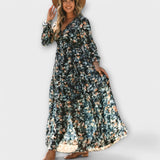 Robe Longue Fleurie à Manches Courtes