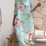 Robe Midi Femme Fleurie à Manches Courtes